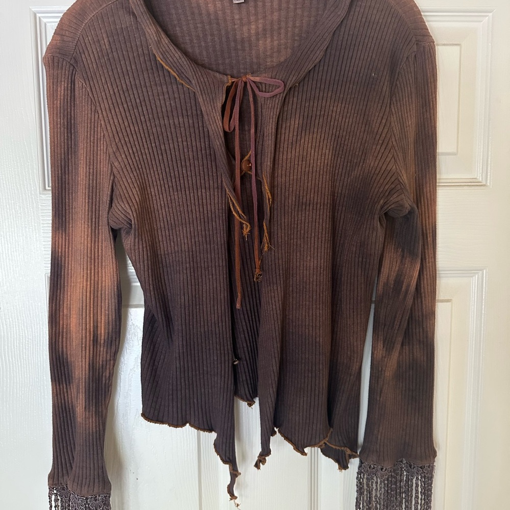 VTG Steffi Dobrindt Bohemian/ Hippy brown dye-washed cardigan Sz S